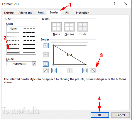 Cara membuat atau menambahkan garis diagonal di sel Microsoft Excel
