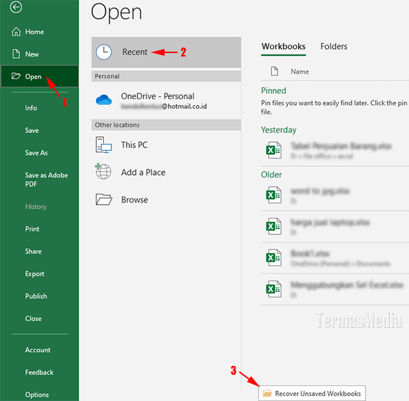 Cara memulihkan atau mengembalikan file Excel yang belum disimpan