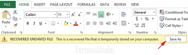 Cara memulihkan atau mengembalikan file Excel yang belum disimpan