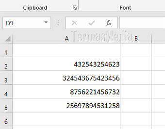 Cara menampilkan angka dengan panjang 12 digit atau lebih di Excel