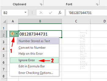 Cara menampilkan angka nol (0) di awal pada Microsoft Excel