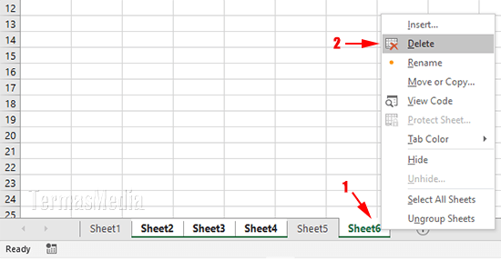 Menghapus lembar kerja (worksheet atau sheet) di Microsoft Excel