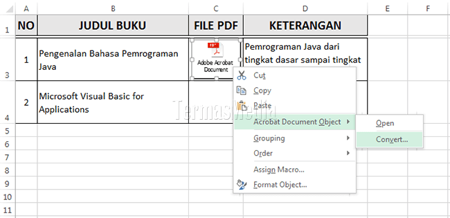 Menyisipkan file pdf di lembar kerja Excel