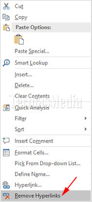 Menghapus hyperlink di Microsoft Excel