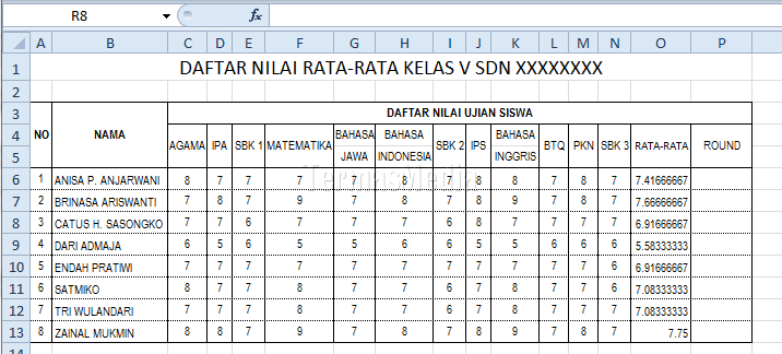 Menggunakan fungsi ROUND di Excel