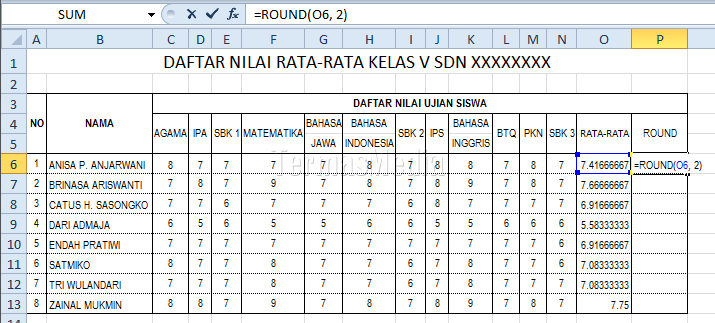 Menggunakan fungsi ROUND di Excel