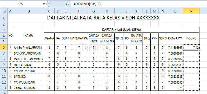 Menggunakan fungsi ROUND di Excel