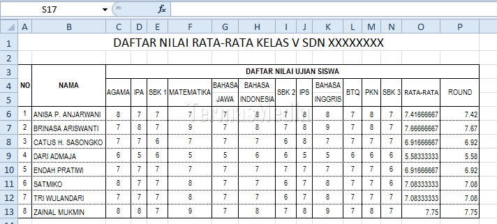 Menggunakan fungsi ROUND di Excel