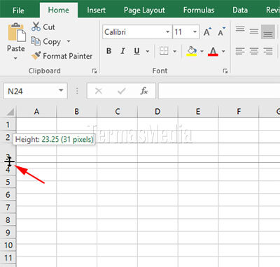 beberapa cara mengubah tinggi baris di Microsoft Excel