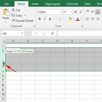 beberapa cara mengubah tinggi baris di Microsoft Excel