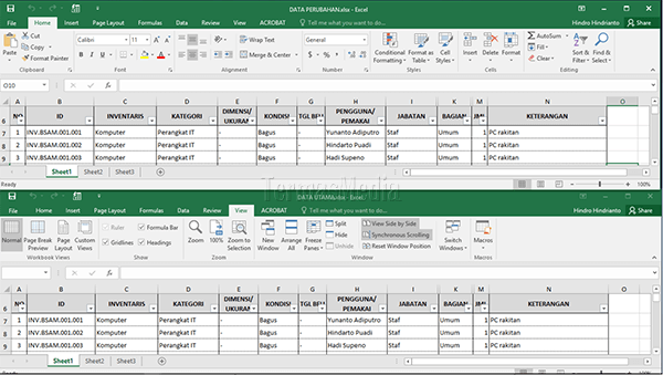 Menyusun beberapa file Excel berdampingan side by side