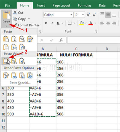 Menyalin hanya nilai saja tanpa formula di Microsoft Excel
