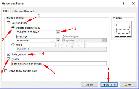 Menambahkan tanggal dan waktu, nomor slide serta teks di presentasi PowerPoint