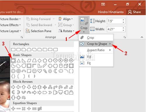 Cara memotong bambar menjadi bentuk lingkaran di Microsoft PowerPoint