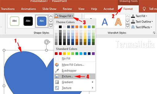 Mengisi shape dengan gambar atau memasukkan gambar ke dalam shape di slide PowerPoint