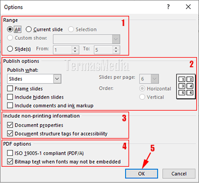 Mengkonversi atau menyimpan presentasi PowerPoint ke file PDF (opsi lanjutan)