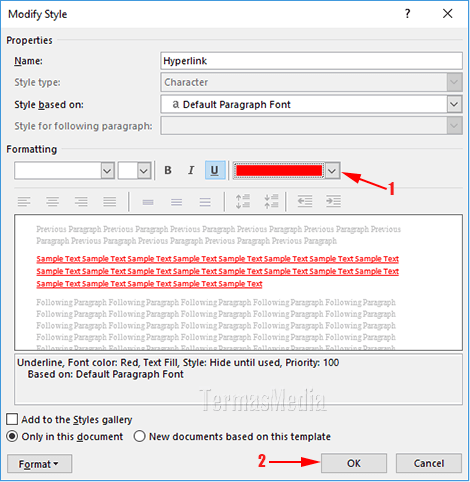 Mengubah warna hyperlink (link) di dokumen Word