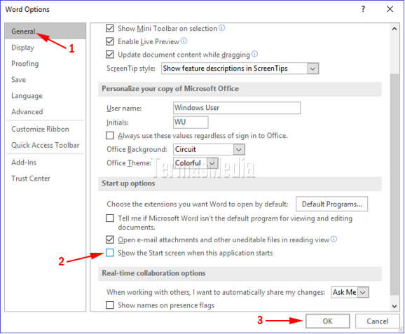 Menonaktifkan Start screen di Microsoft Word