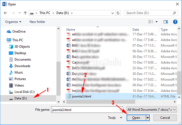 membuka kode sumber html di Microsoft Word