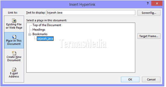 Membuat hyperlink ke bagian tertentu dari dokumen yang sama di word