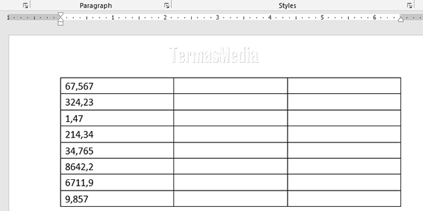 Meluruskan mensejajarkan (align) tanda simbol desimal koma di tabel Microsoft Word