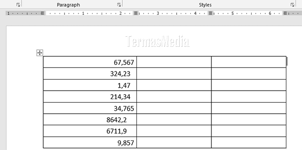 Meluruskan mensejajarkan (align) tanda simbol desimal koma di tabel Microsoft Word