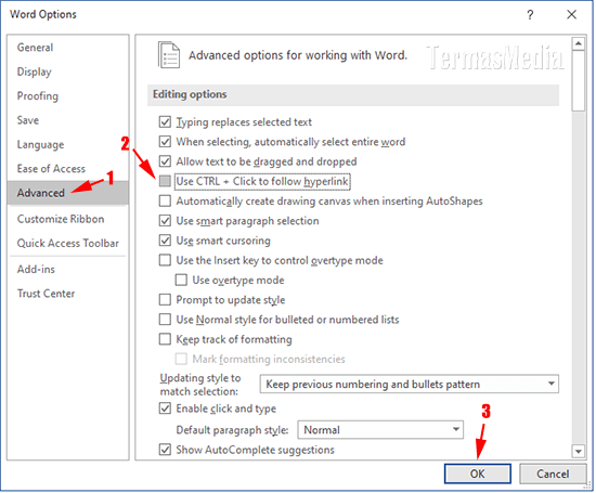Membuat hyperlink dapat diklik tanpa perlu menekan tombol Ctrl di Microsoft Word
