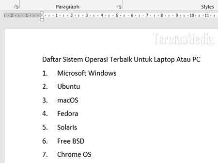 Cara memformat numbering berbeda dari teks di Microsoft Word