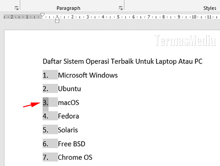 Cara memformat numbering berbeda dari teks di Microsoft Word