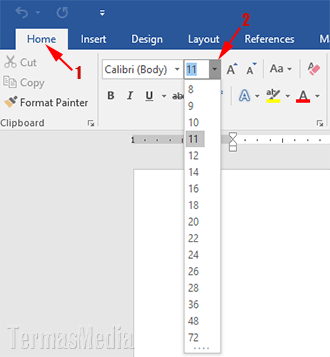 Mengubah ukuran font di Microsoft Word melalui pintasan keyboard shortcut