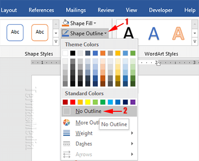 menempatkan meletakkan teks di atas gambar di Microsoft Word