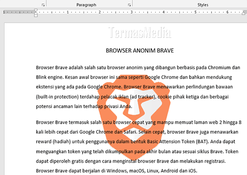 menempatkan meletakkan teks di atas gambar di Microsoft Word