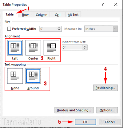 Mengatur agar tabel rata kiri, tengah atau kanan di dokumen Microsoft Word