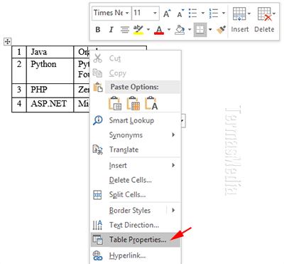 Mengatur agar tabel rata kiri, tengah atau kanan di dokumen Microsoft Word