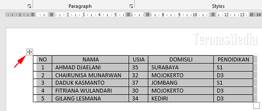 Menghapus baris, kolom atau tabel di Microsoft Word dengan cepat