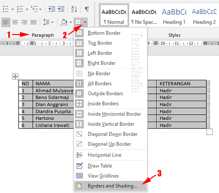 Cara mengubah atau mengganti warna garis tabel di Microsoft Word