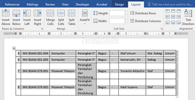 Menyisipkan tabel Excel agar pas di dokumen Microsoft Word