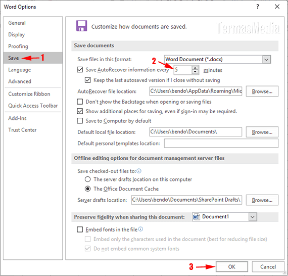 Cara mengubah frekuensi simpan otomatis di Microsoft Office