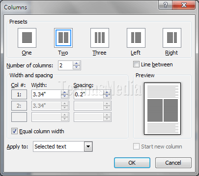 Membuat kolom koran di Microsoft Word