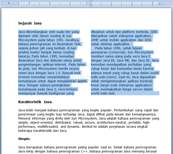 Membuat kolom koran di Microsoft Word