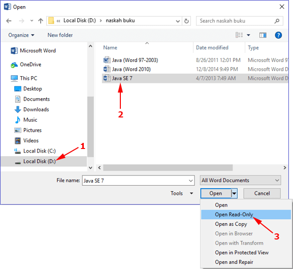 Membuka dokumen Word dalam mode read-only