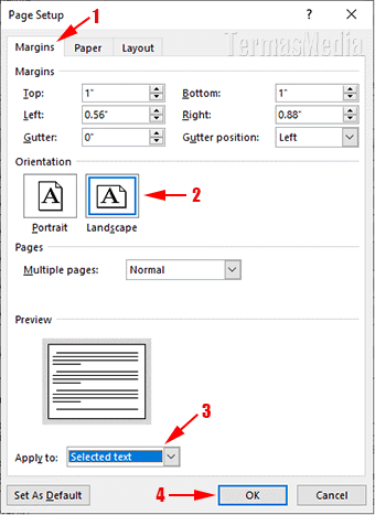 Menggunakan orientasi halaman berbeda portrait landscape di Microsoft Word