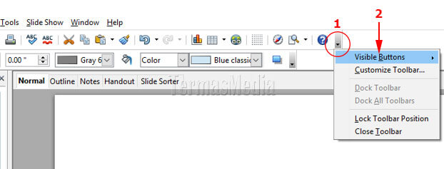 Menyembunyikan Tombol Perintah Toolbar di OpenOffice Impress