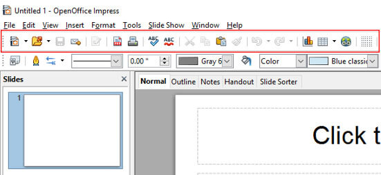 Mengubah tampilan tombol toolbar menjadi teks di OpenOffice Impress