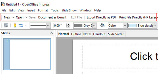 Mengubah tampilan tombol toolbar menjadi teks di OpenOffice Impress