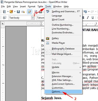 Menghilangkan garis bergelombang warna merah di OpenOffice Writer