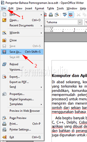 Menyimpan dokumen OpenOffice Writer sebagai file Microsoft Word