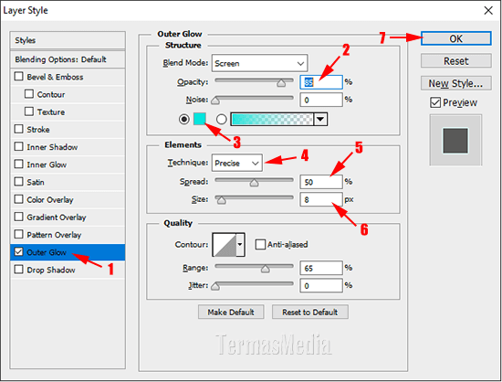 Memberi atau memberlakukan efek Outer Glow di Adobe Photoshop