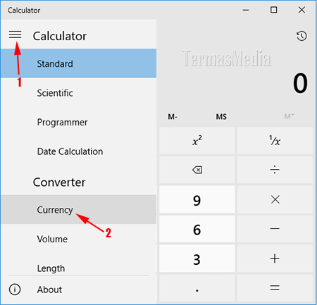 Mengkonversi mata uang dengan Windows Calculator