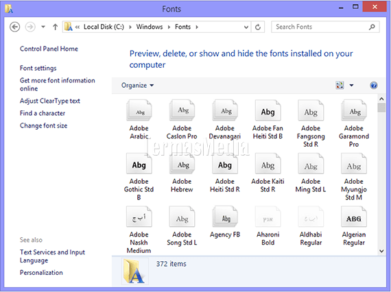 Cara menemukan semua font dan folder font di Windows